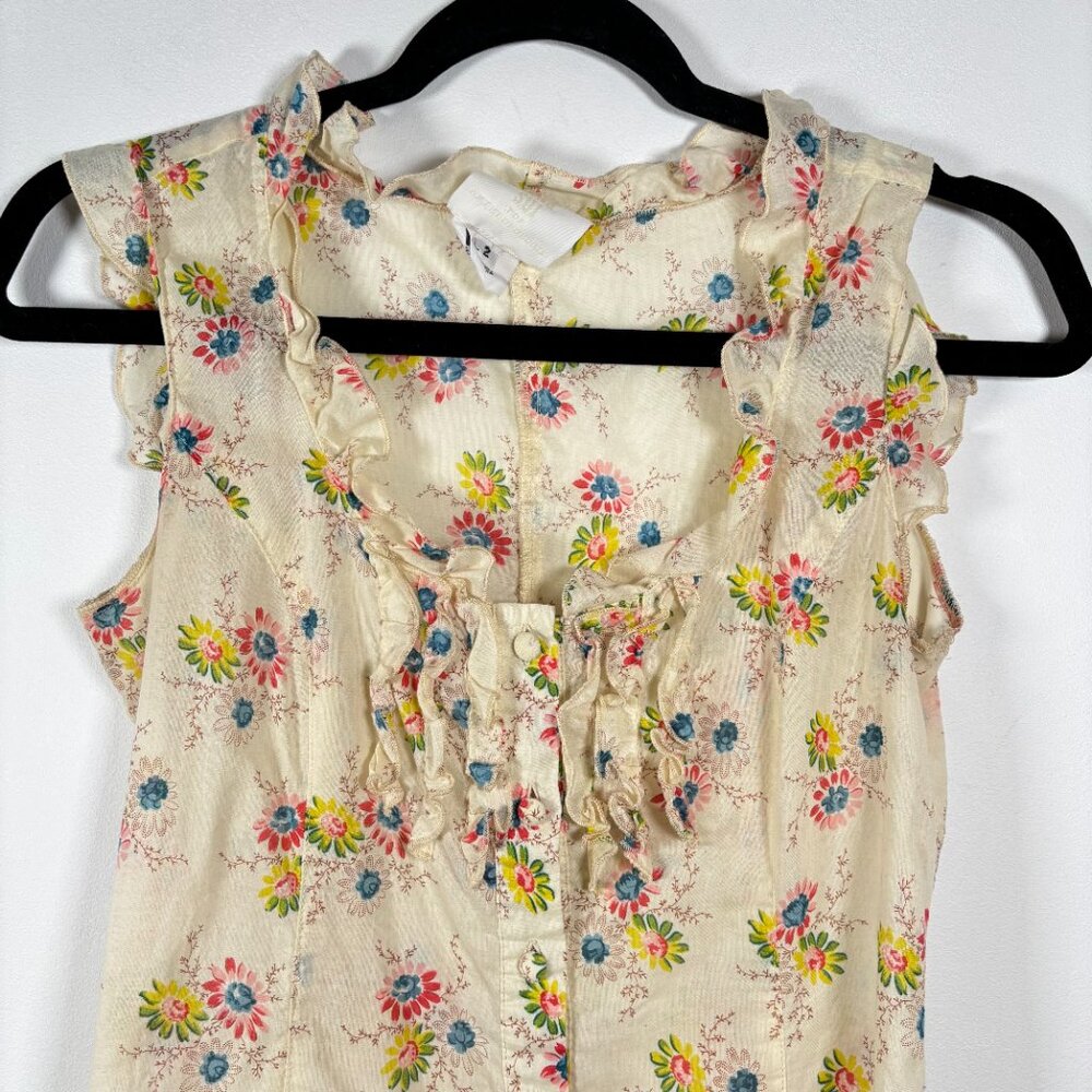 Anna sui Anthropologie Floral Cottagecore Prairie Sleeveless Top Cream Boho Xs - Picture 3 of 8